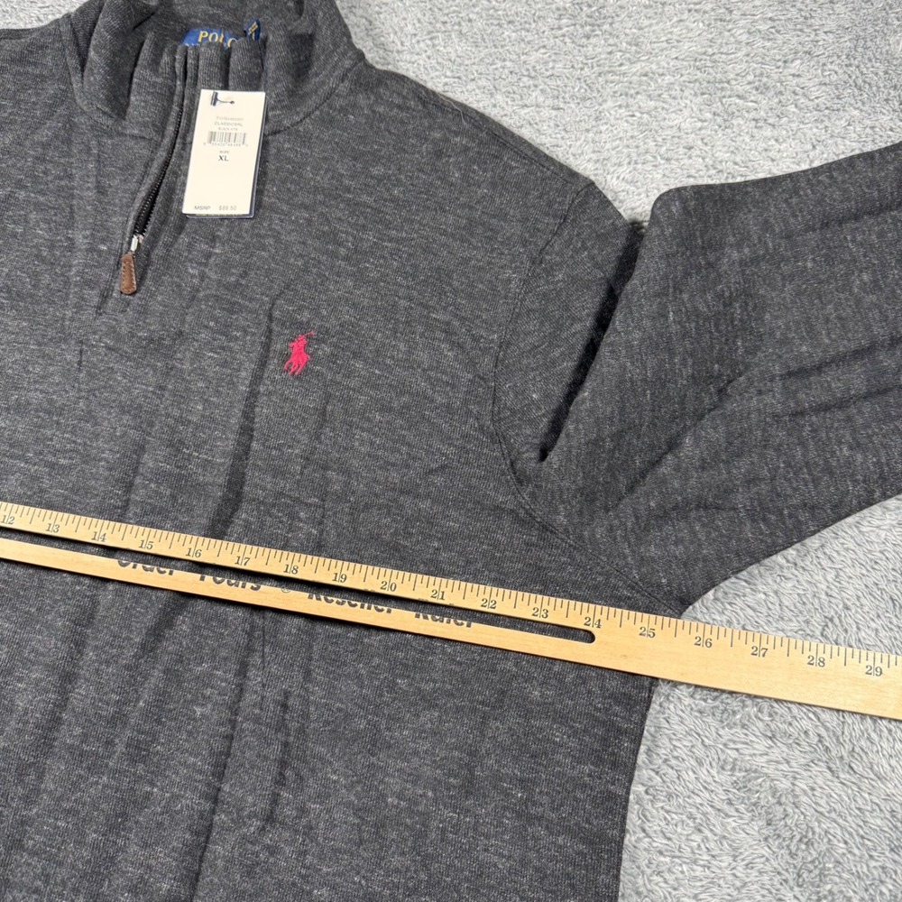 NWT Polo Ralph Lauren Estate Rib 1/4 Zip Mens XL Black Heathered Red Pony Pullov - Picture 6 of 7